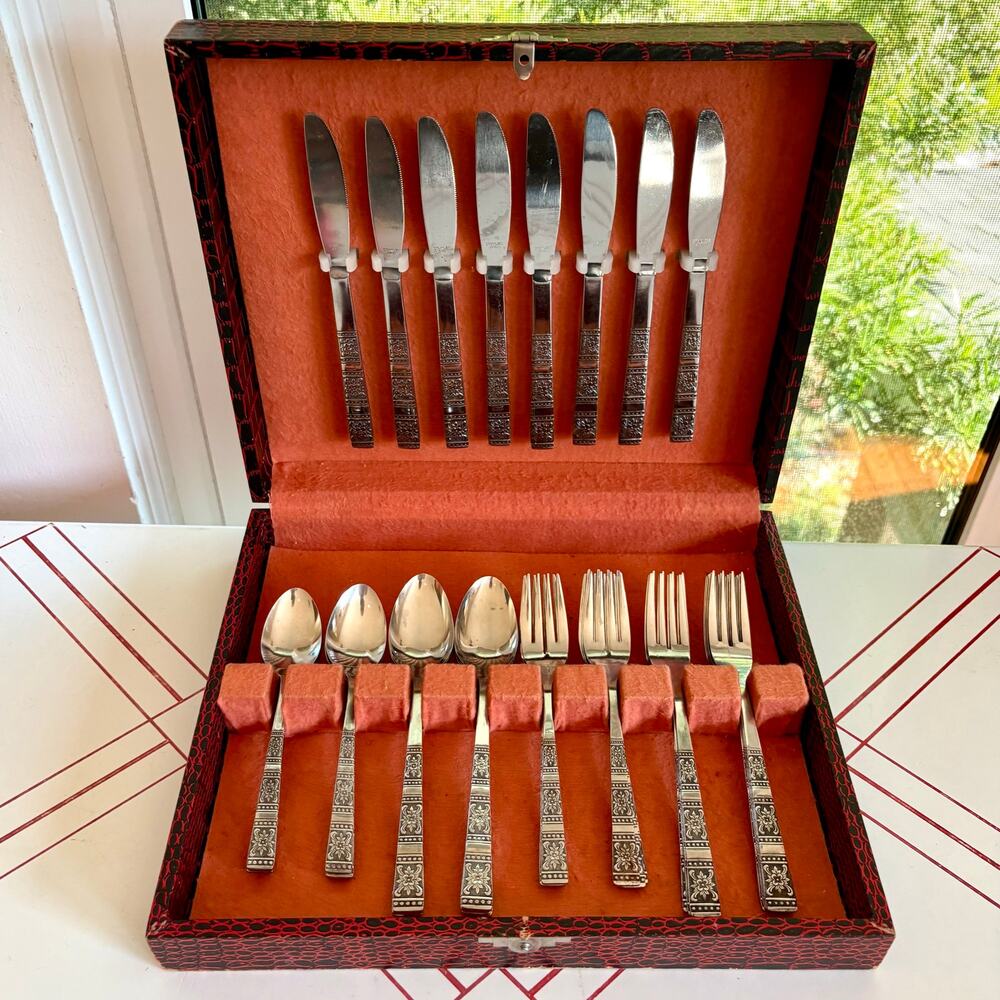 Title: Vintage Tremont MCM Floral Stainless Steel Flatware Set for 8 Japan 40pcs